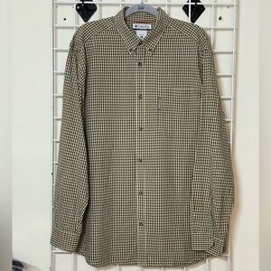 Columbia Men's Button up Checkered Shirt - Black and Tan Size Large